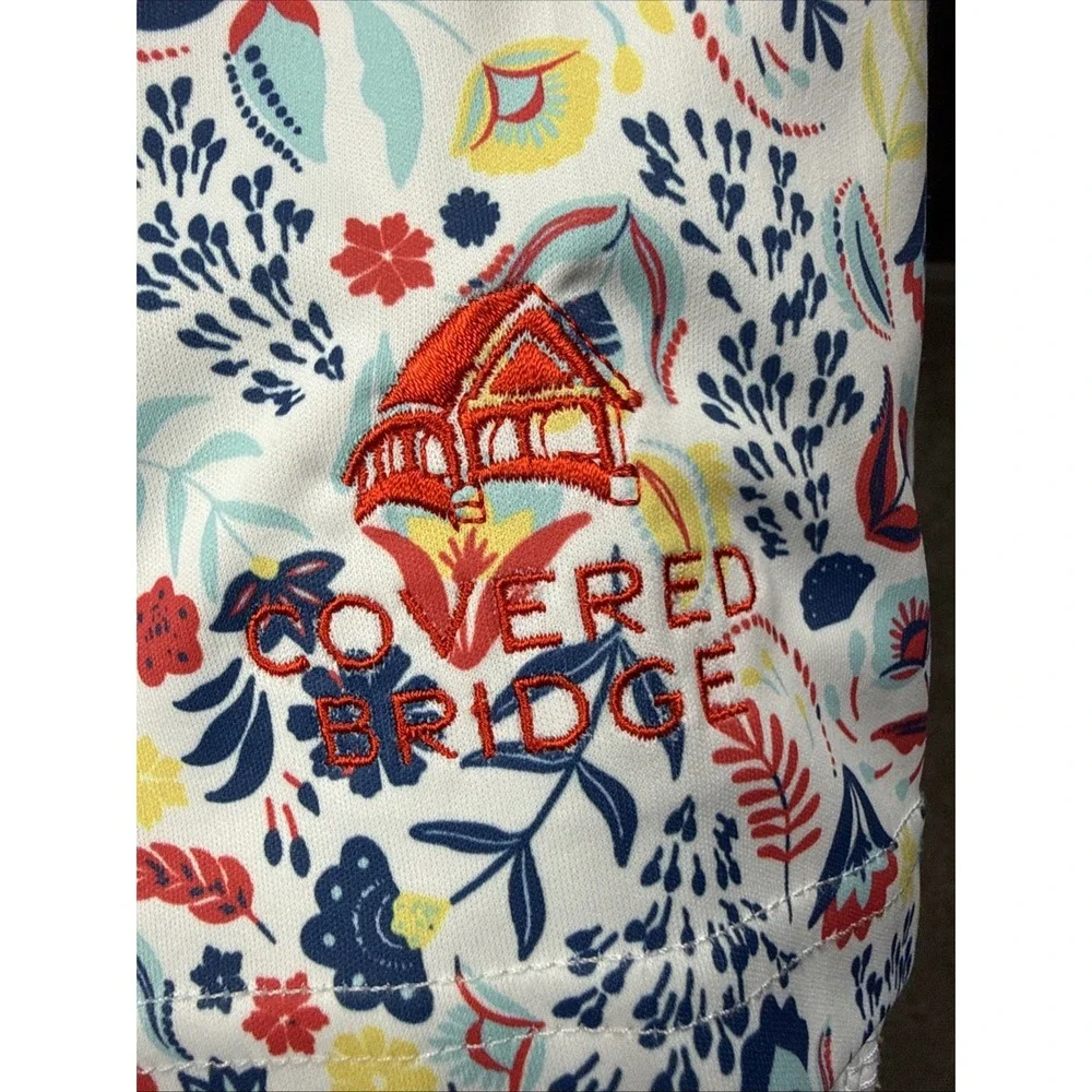 Swannies Men XL Floral Hawaiian AOP Golf Polo Stretch Covered Bridge Logo EUC - Picture 4 of 16